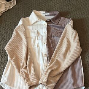 SHEIN Kids Two-Tone Corduroy Jacket - Cream and Brown